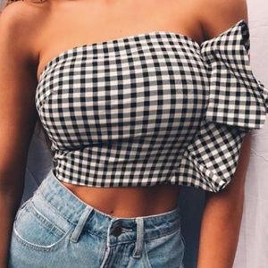 Gingham one shoulder crop top